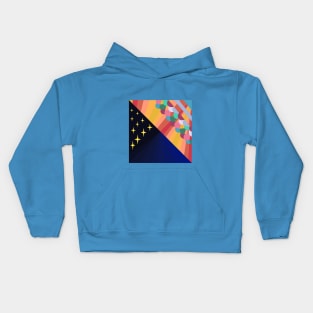 Art Deco Day and Night scene with sunrays and stars Kids Hoodie